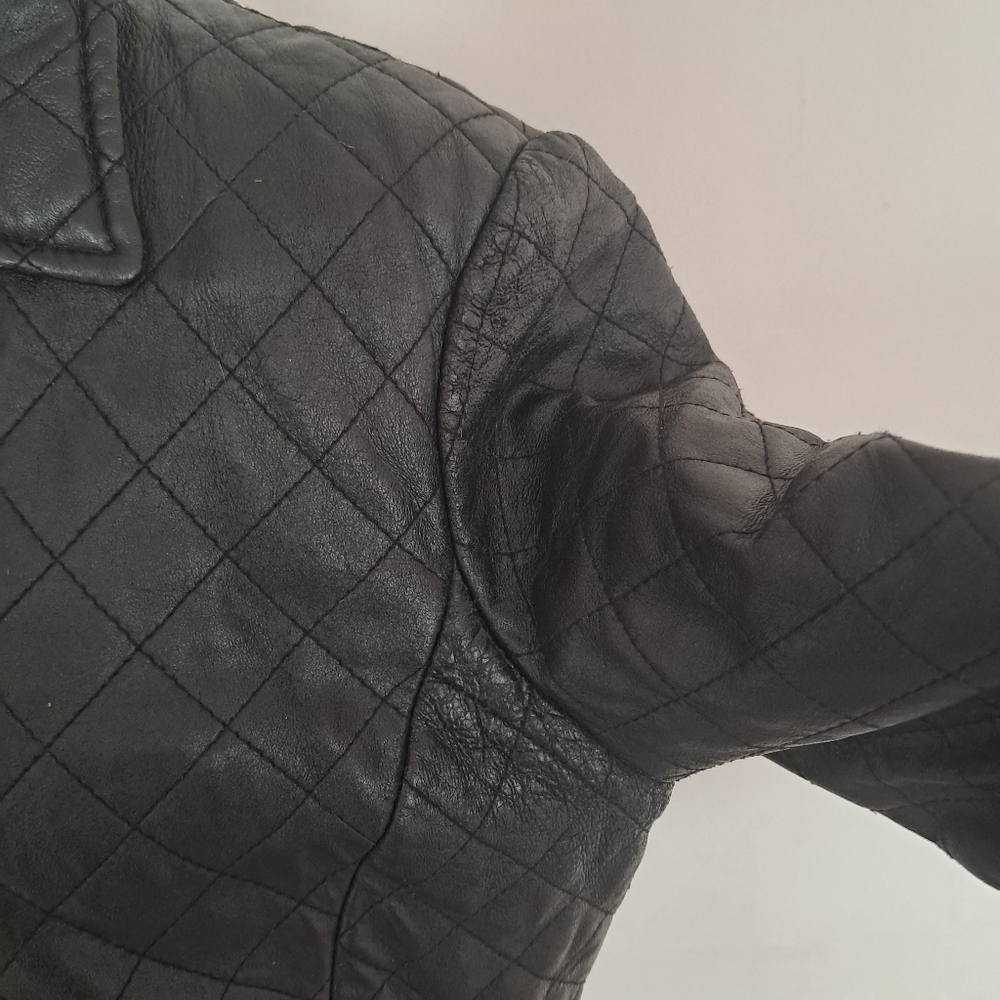 Neiman Marcus Exclusive Leather Jacket Women's Medium M Black Quilted Retro - Picture 3 of 12